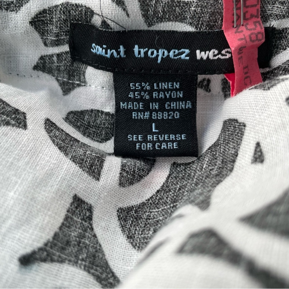 St TROPEZ West ~Women’s Linen Blend Tank Top Black and White Print Size Large - Picture 2 of 7